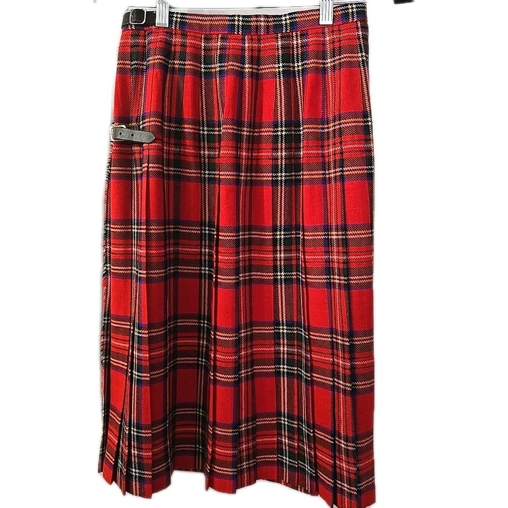 Jedburgh Kiltmakers Scotland Kilt Wrap Skirt Women's‎ 12 Red Plaid Wool blend - Picture 2 of 7